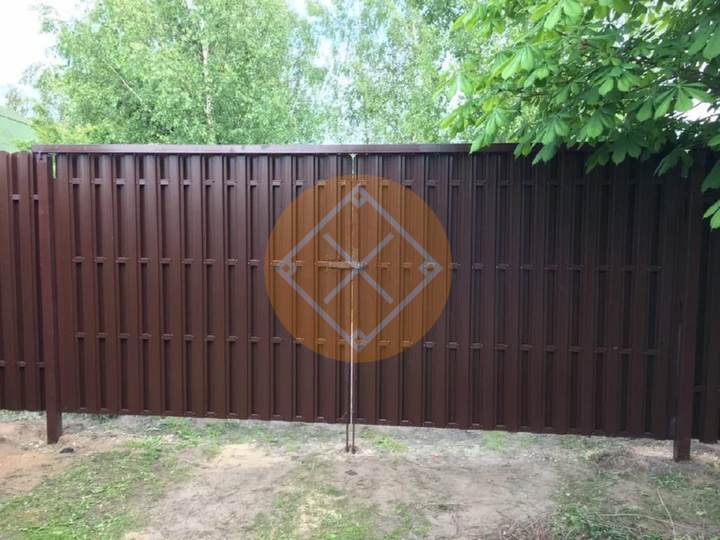 ворота с распашными створками из евроштакетника и калиткой
